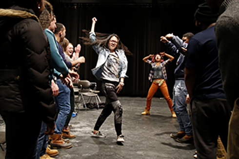 Female Hip Hop Theater Students dancing at a rehearsal