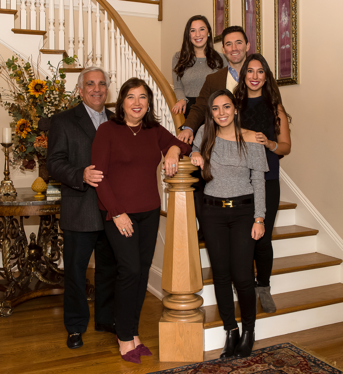 Image depicting the Maida family in their home: James ’85 ’17P ’19P, Sharon ’17P ’19P, Alexis ’19, Lindsay, Nicholas, and Lauren ’17.